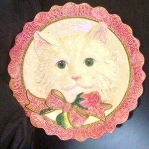 Fitz and Floyd White and pink cat wall plate